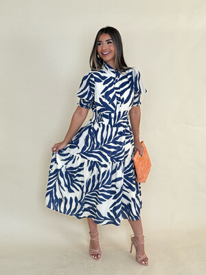 Blue Leaves Midi Dress