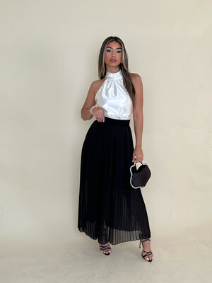 Black Pleated Midi Skirt