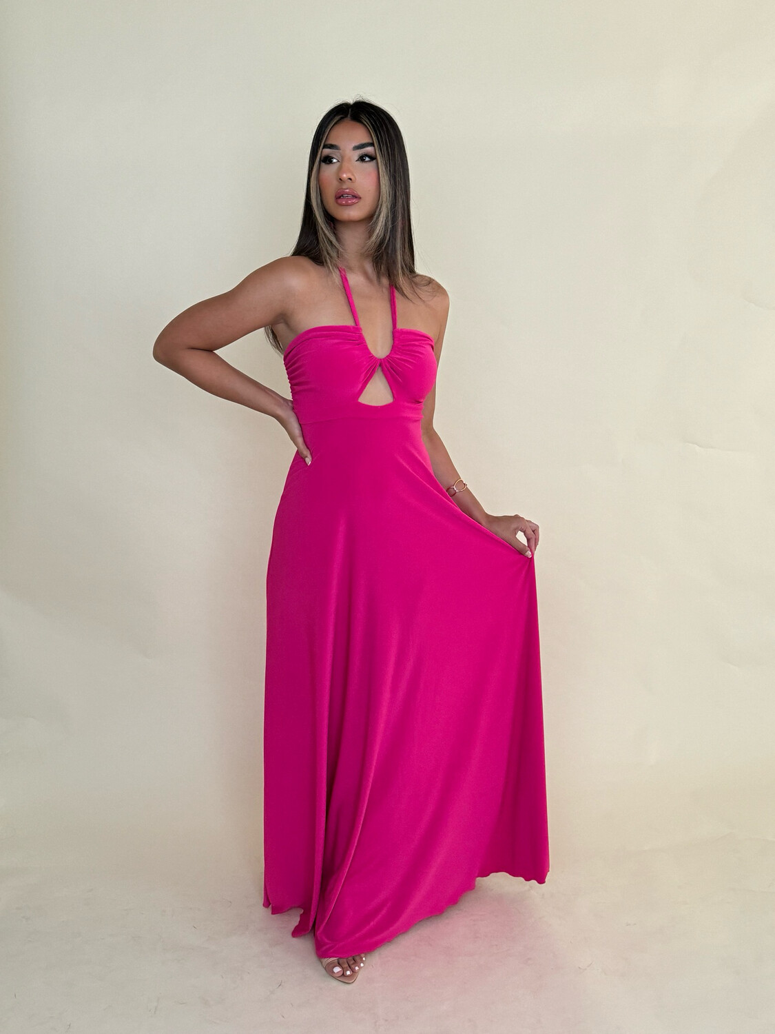Fuchsia Halter Maxi Dress By Pía