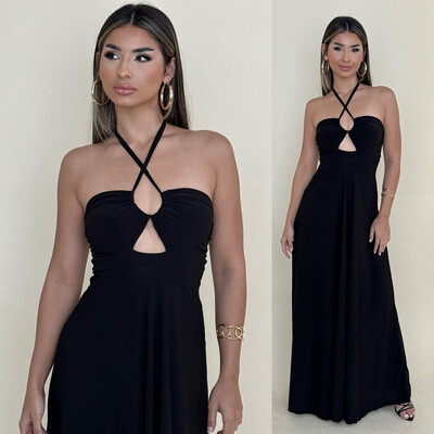 Black Halter Maxi Dress By Pía