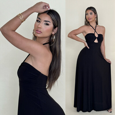 Black Crossed Maxi Dress By Pía