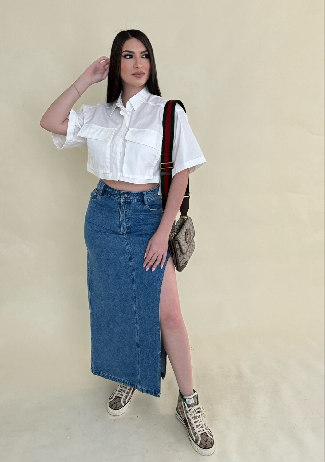 Denim Long Skirt, Size: Small