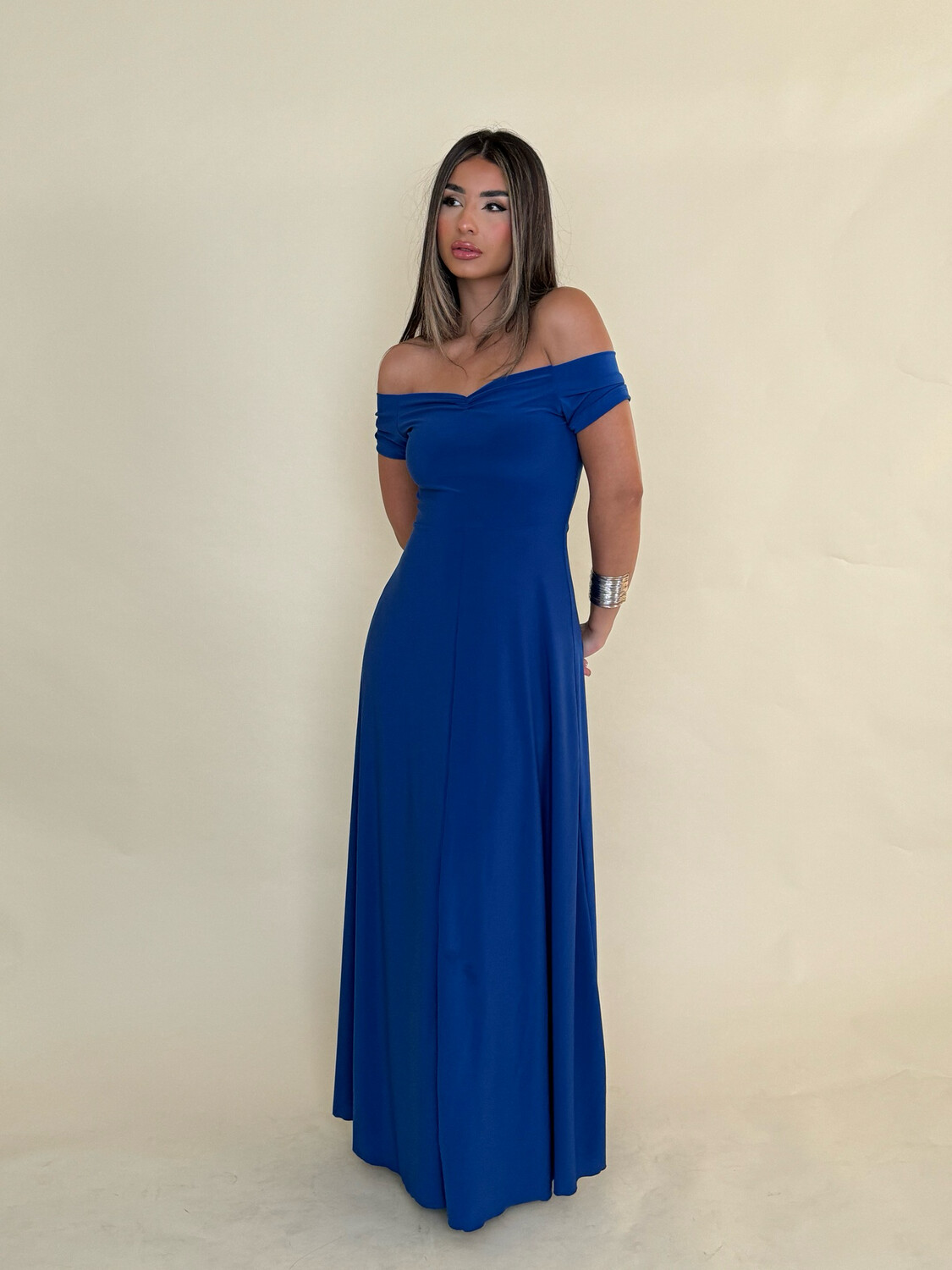 Sofía Royal Blue Off Shoulder Maxi Dress By Pía, Size: Small