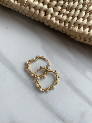 Gold & Pearl Heart Earrings