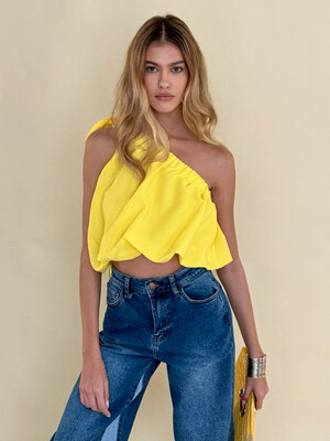 One Shoulder Puffy Yellow Top