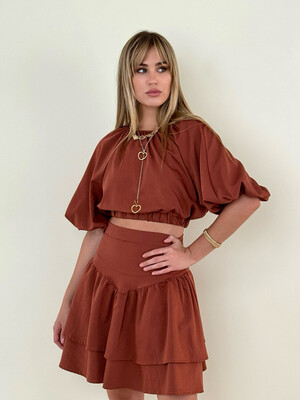 Toasted Coffee Blouse & Skirt Set