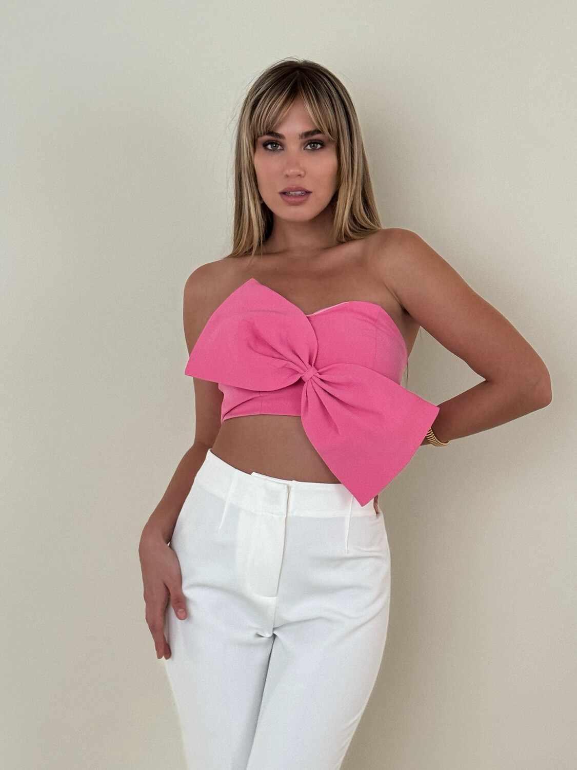 Pink Bow Crop Top, Size: Small