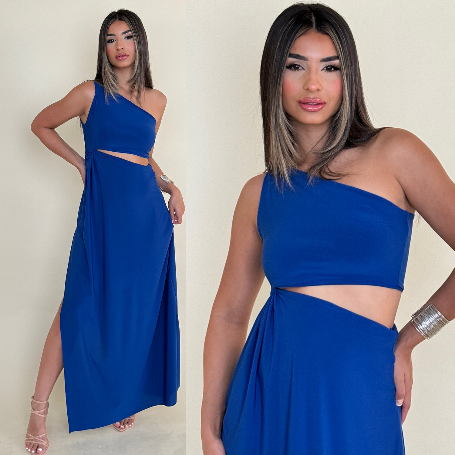 Royal Blue One Shoulder Maxi Dress By Pía