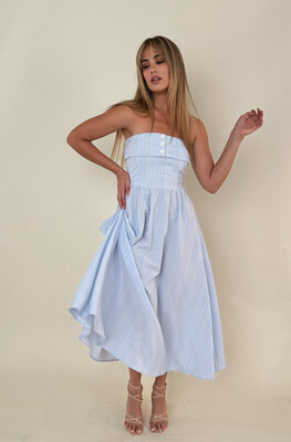 Sofía Blue Strapless Midi Dress