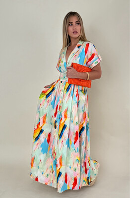 Colorfull Waves Print Maxi Dress