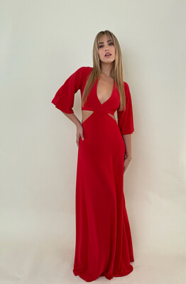 Red Cut Out Maxi Dress By Pía
