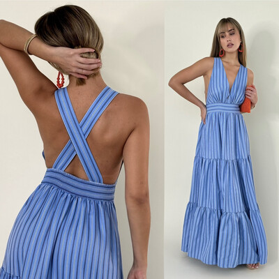 Forever Stripes Blue Maxi Dress