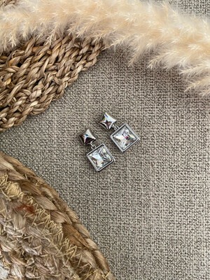Silver Square Stone Earrings