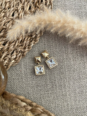 Gold Square Stone Earrings