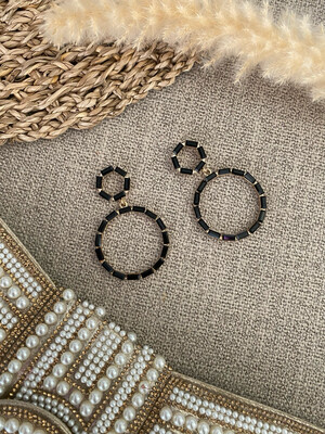 Black Round Luxe Earrings