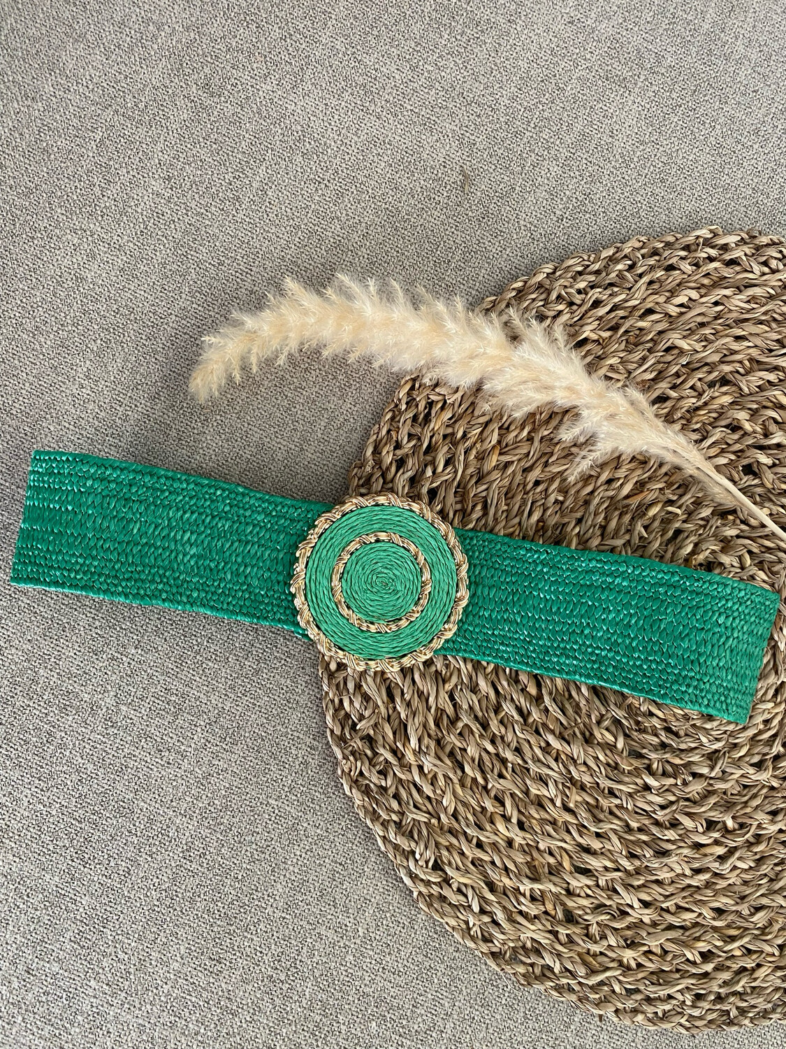 Emerald Green Raffia Spandex Belt