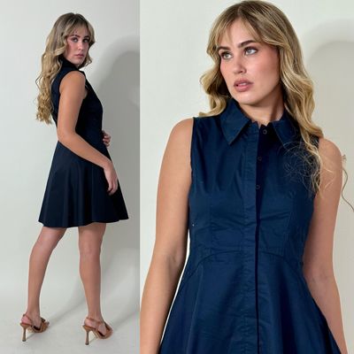 Navy Fit & Flared Dress