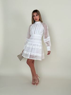 White Lace Flared Dress