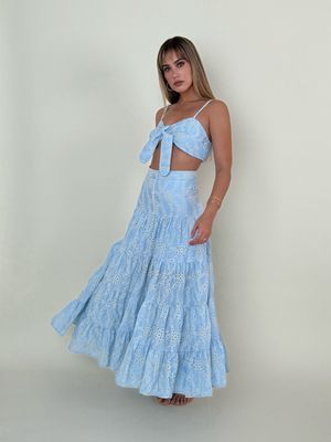 Sky Blue Eyelet Top & Skirt Set