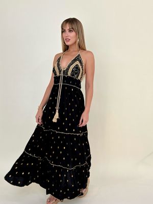 Black Boho Halter Dress (One Size)