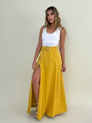 Mustard Maxi Cargo Skirt