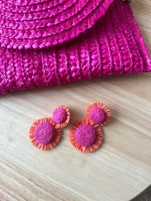 Orange Fuchsia Straw Earrings