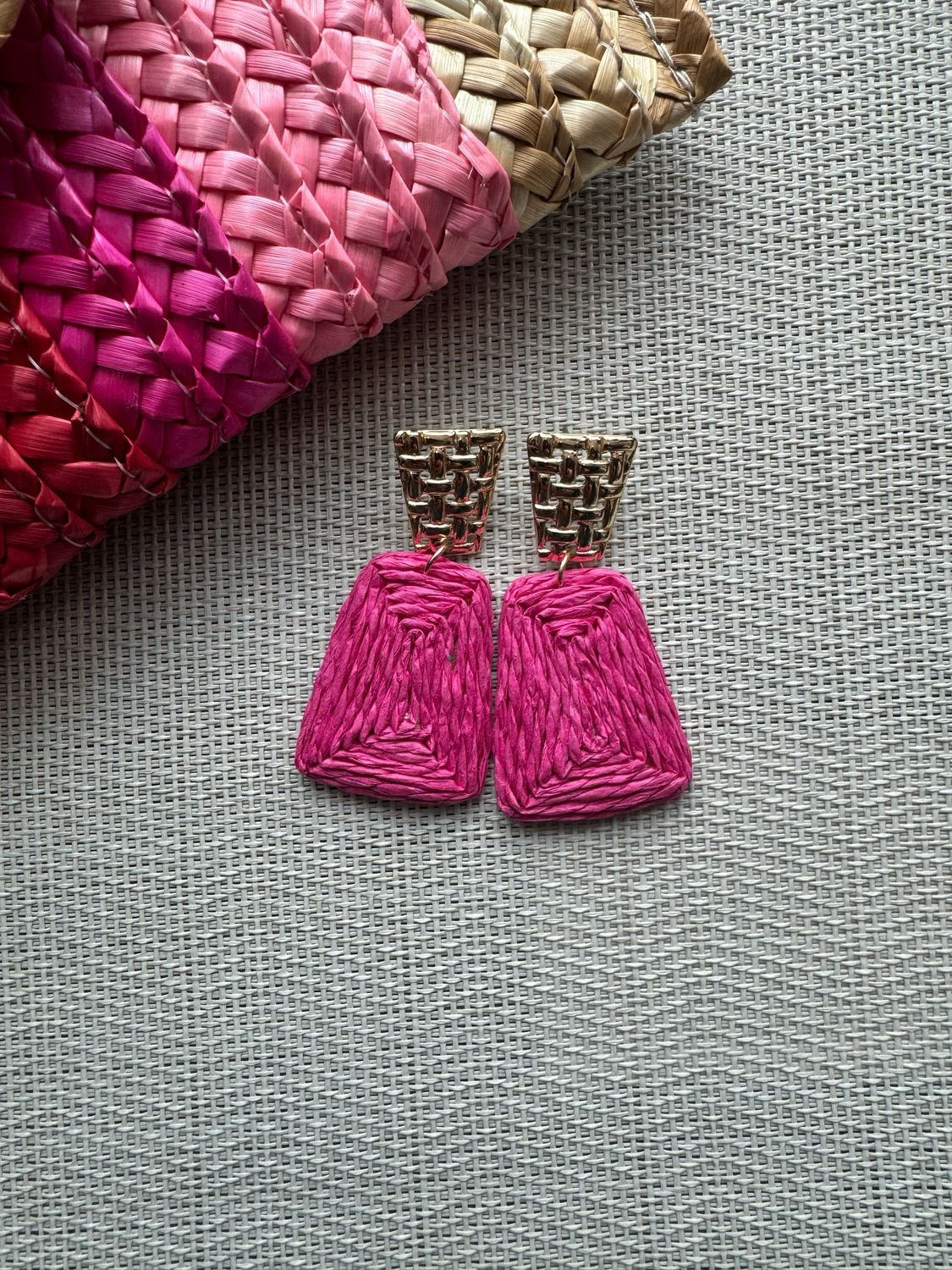 Fuchsia Straw Earrings