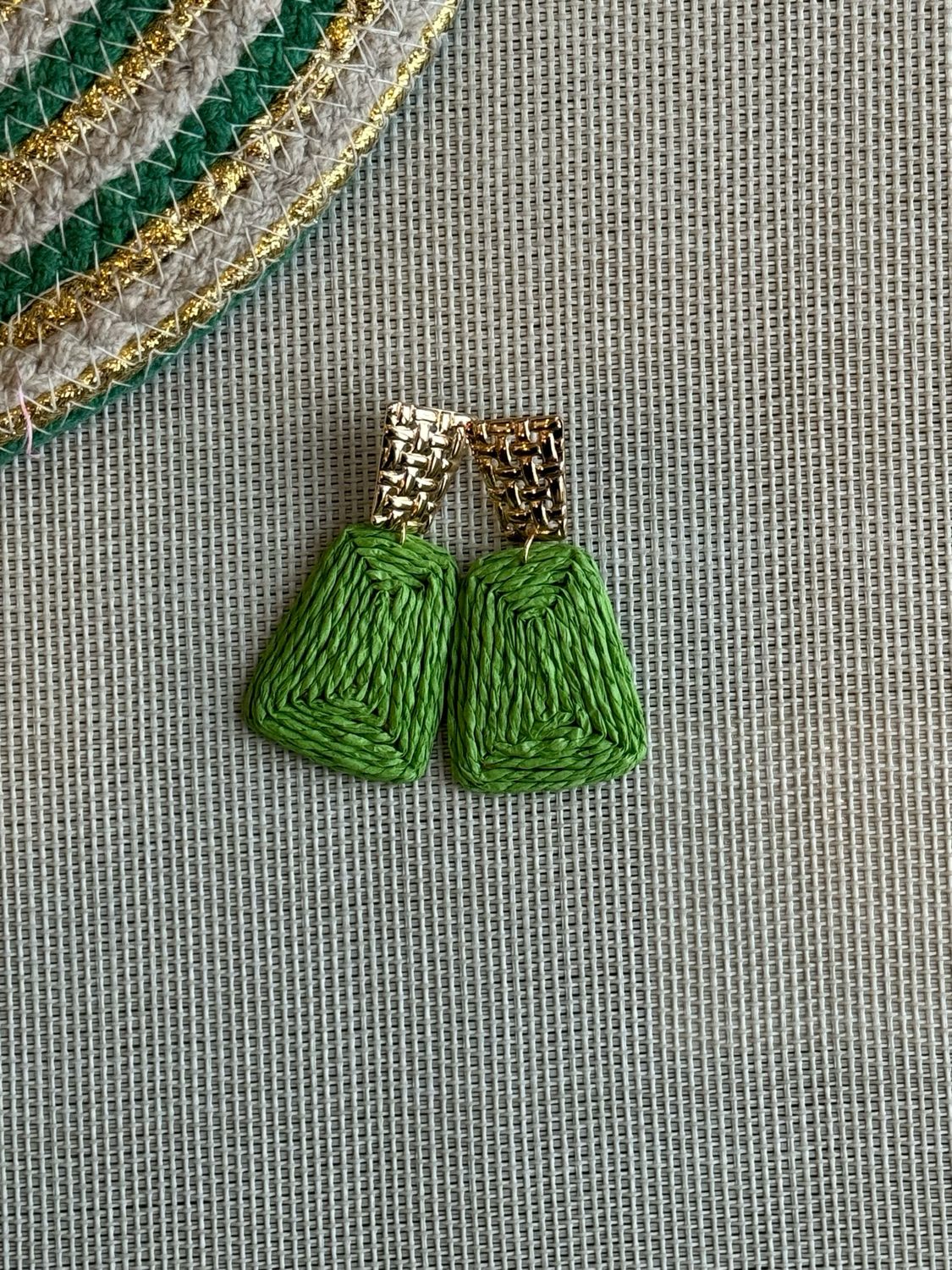 Green Straw Earrings