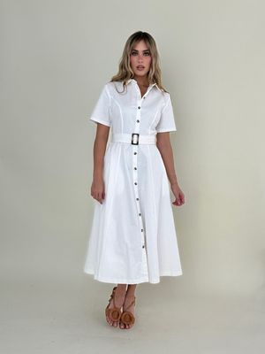 Off White Buttons Down Midi Dress