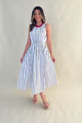 White & Black Stripes Midi Dress