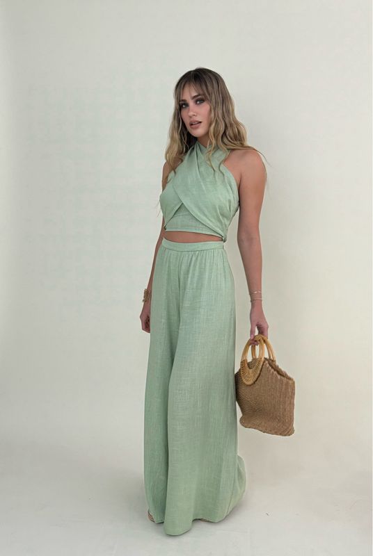 Sage Green Linen Top & Pants Set