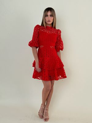Vibrant Red Lace Dress