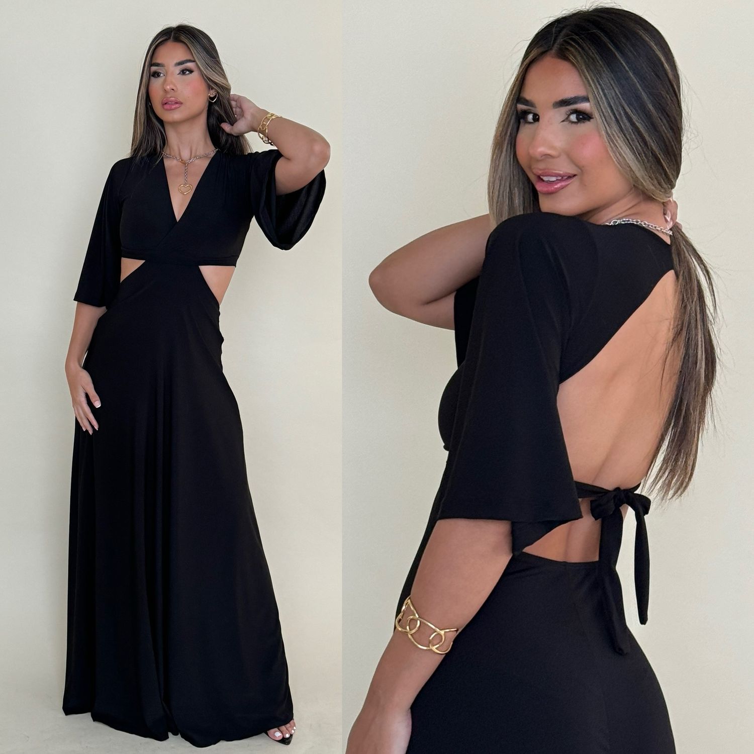 Black Cut Out Maxi Dress By Pía