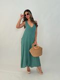 Teal Linen Relaxed Jumpsuit