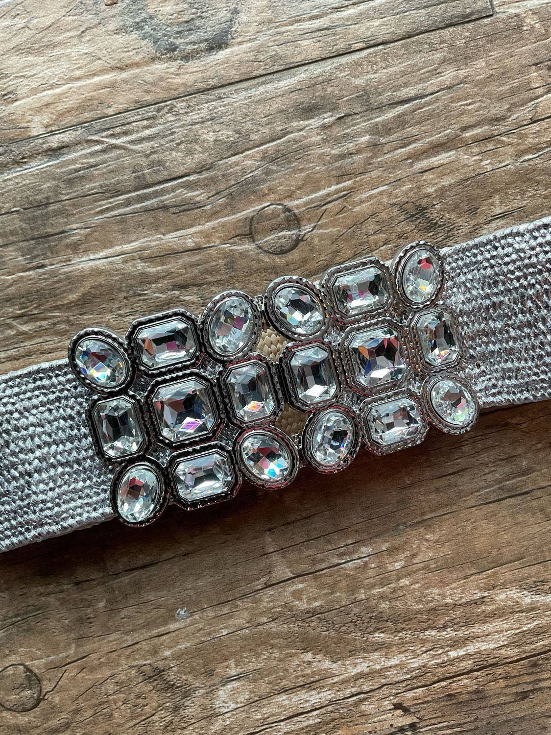 Silver Rhinestone Plus Size Spandex Belt