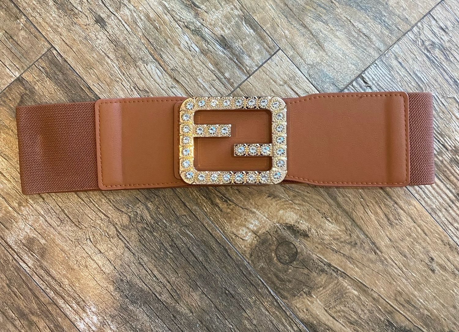 Camel Rhinestones Fendi Inspired Belt