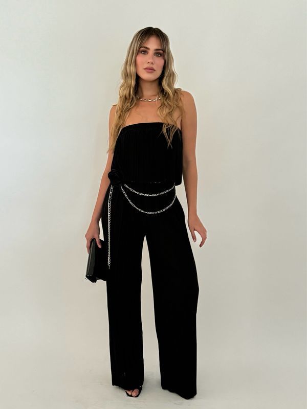 Black Pleated Strapless Jumpsuit