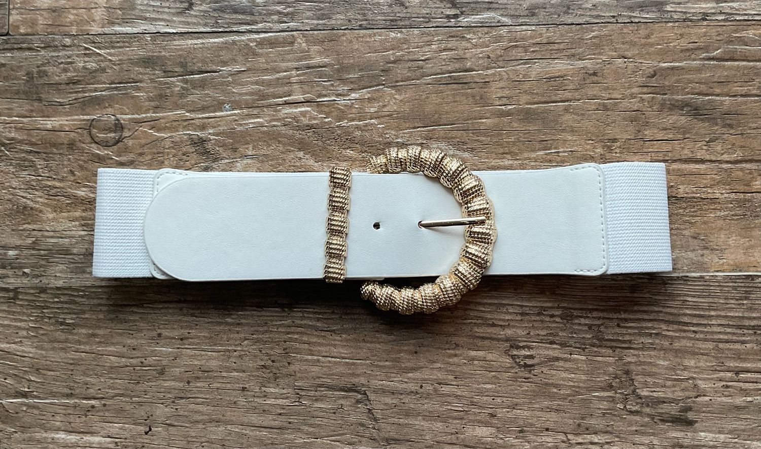 White Golden Buckle Spandex Belt