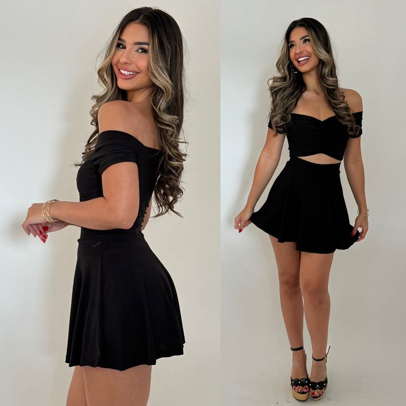 Black Crop Top & Skort Set By Pía