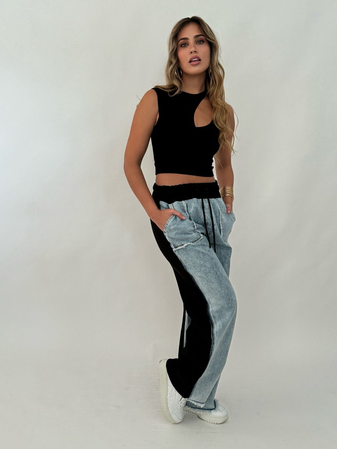 Denim Color Block Pants