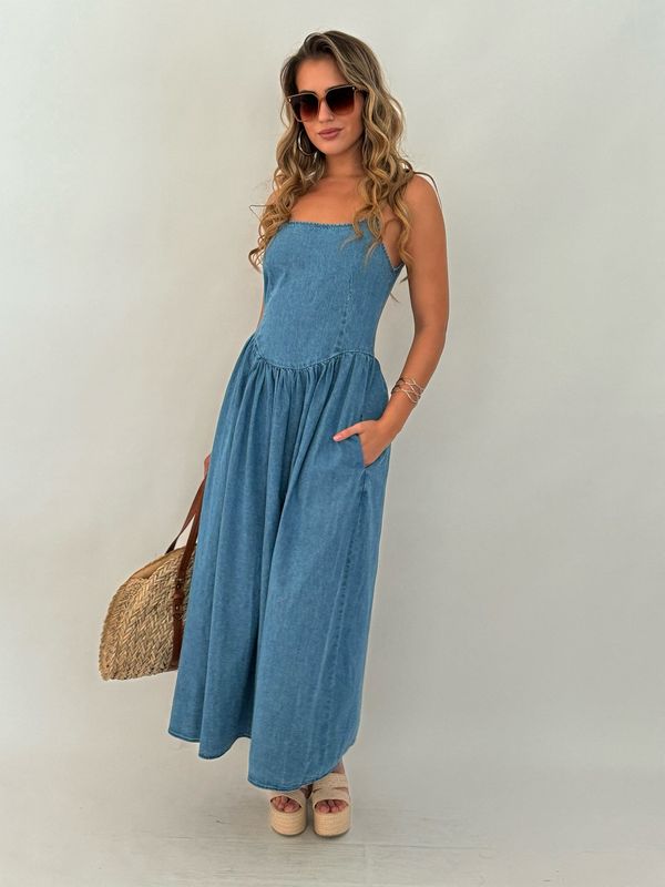 Denim Flared Midi Dress