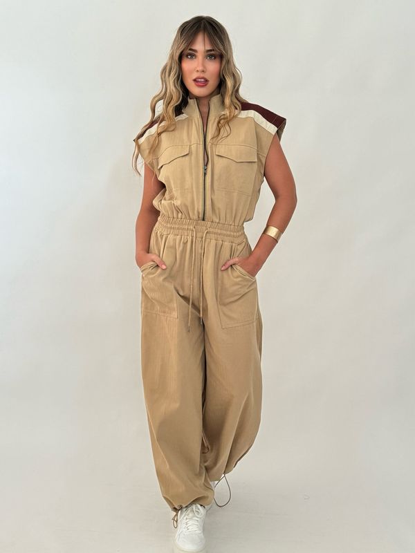 Retro Beige Adjustable Jumpsuit