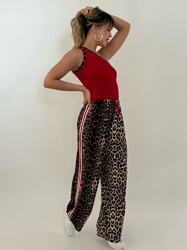 Red Stripes Leopard Pants