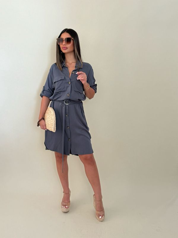 Steel Blue Button Shirt Dress