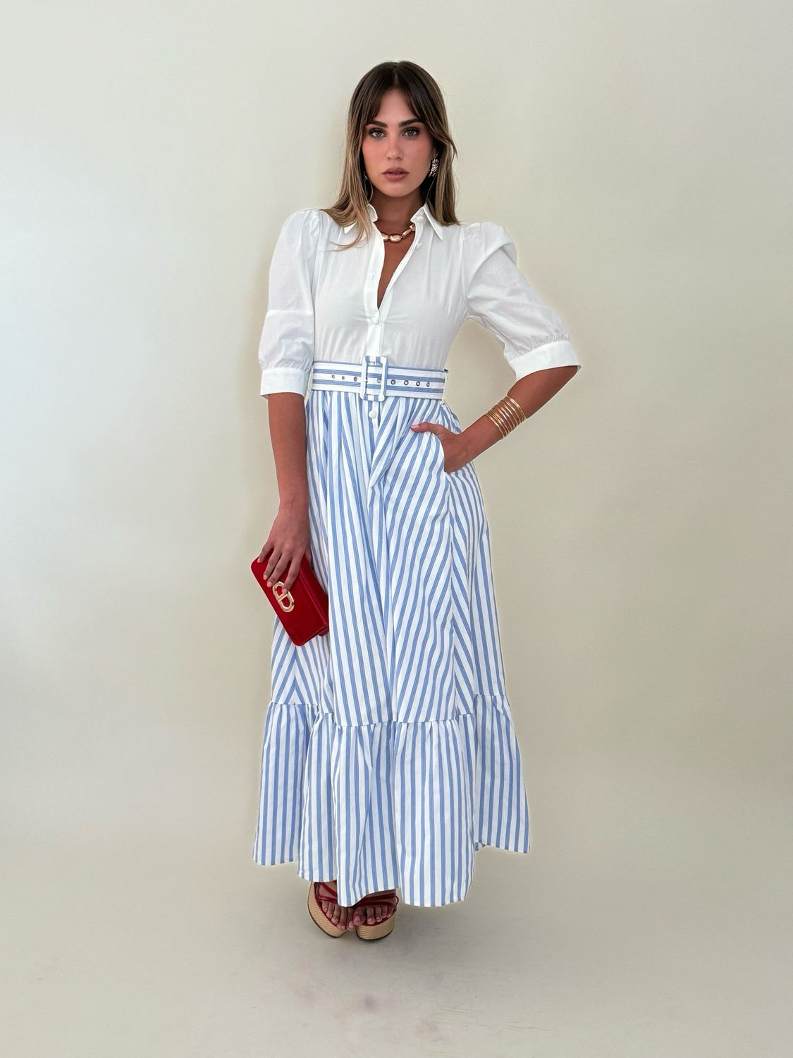 Classic White Blue Stripes Dress