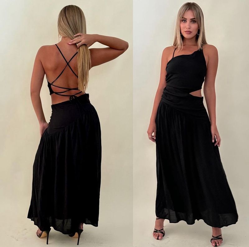 Black Linen Asymmetric Dress