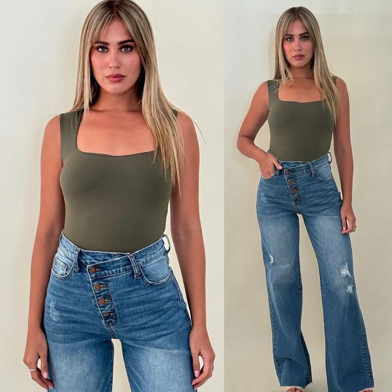 Olive Squared Neck Spandex Top