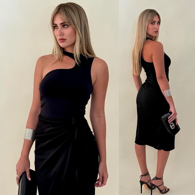 Black Satin Midi Skirt