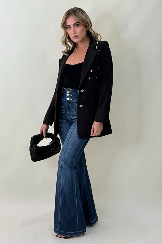 Black Multicolor Rhinestones Blazer