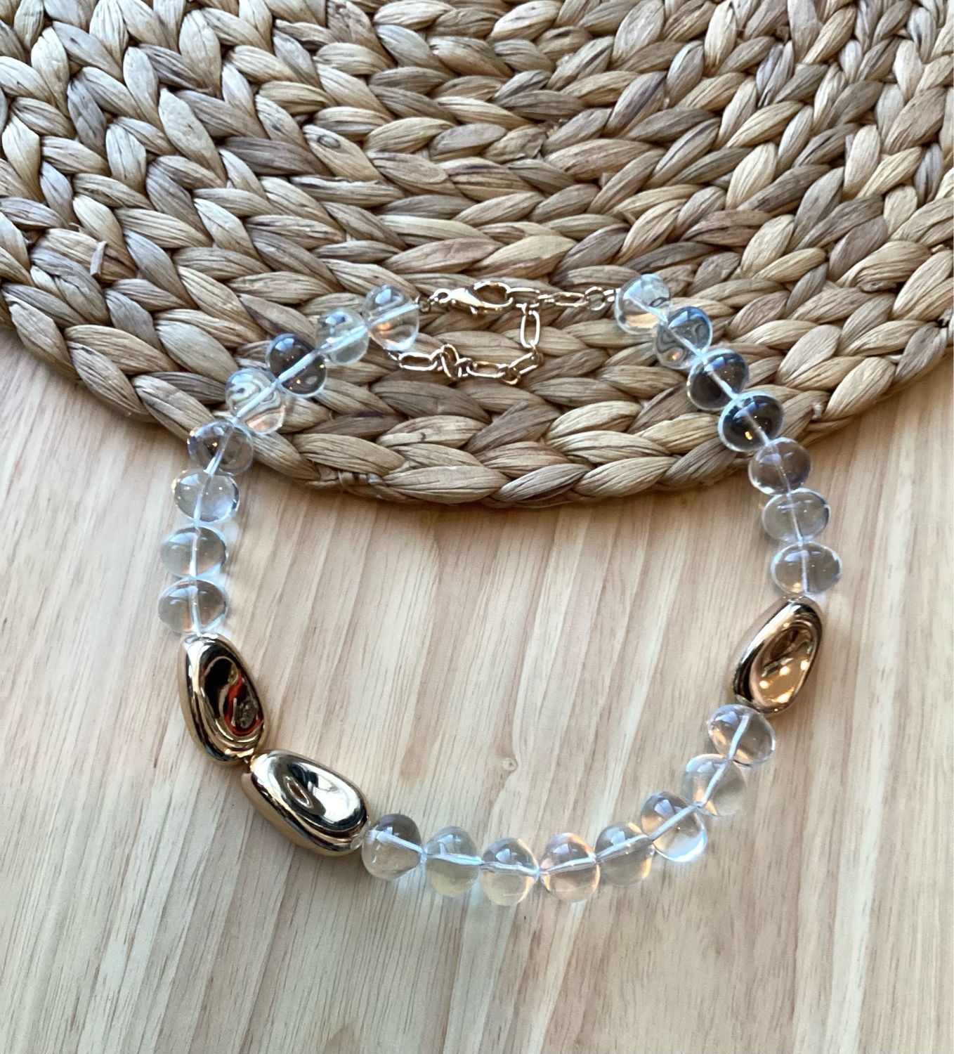 Gold Clear Beaded Beaded Necklace